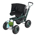 Garden Cart Seat Swivel Wheels Extendable Handle Storage Box
