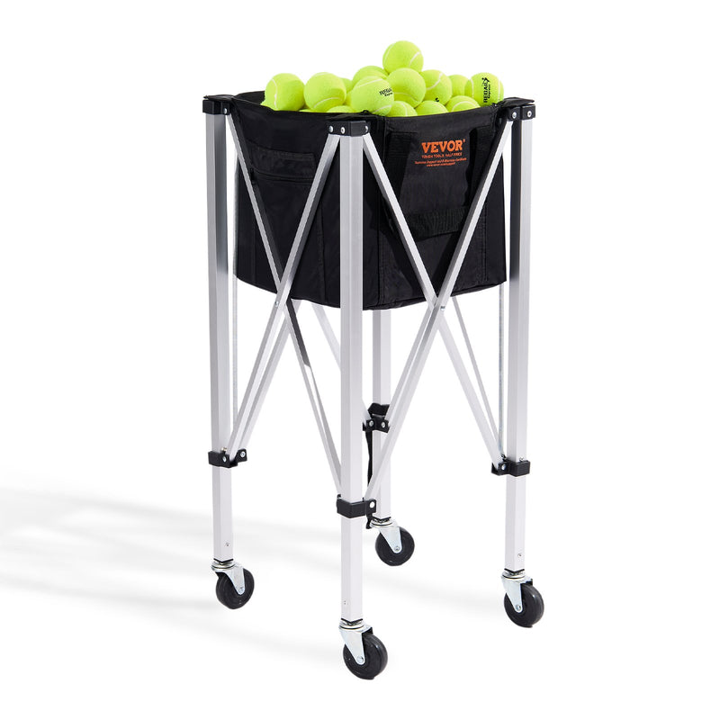 Foldable Tennis Ball Hopper 150 Ball Capacity Aluminum Wheels Portable
