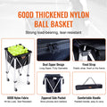 Foldable Tennis Ball Hopper 180 Balls Aluminum Alloy Cart Wheels