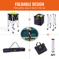 Foldable Tennis Ball Hopper 180 Balls Aluminum Alloy Cart Wheels