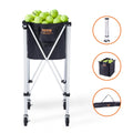 Foldable Tennis Ball Hopper 180 Balls Aluminum Alloy Cart Wheels