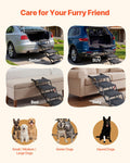 Dog Stairs for Car, 5 Steps Extra Wide Foldable Dog Ramp for Large Dogs with Non-Slip Rug Surface, Portable Lightweight Pet Ladder for Car, SUV, Truck, High Beds, Sofas, Support up to 91 kg