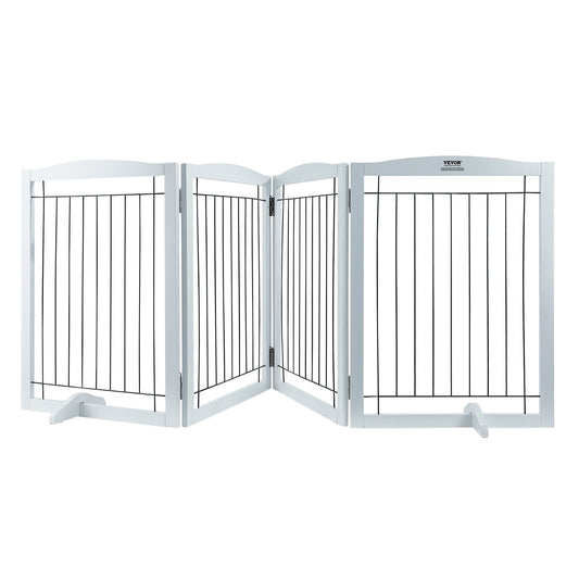 Freestanding Dog Gate 4 Panel 96.5"W Expandable Pet Barrier White