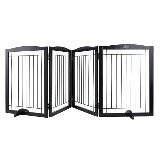 Freestanding Dog Gate 32x96.5 Inch Foldable Pet Brown