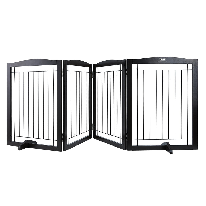 Freestanding Dog Gate 32x96.5 Inch Foldable Pet Brown