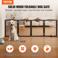 Freestanding Dog Gate 32x96.5 Inch Foldable Pet Brown