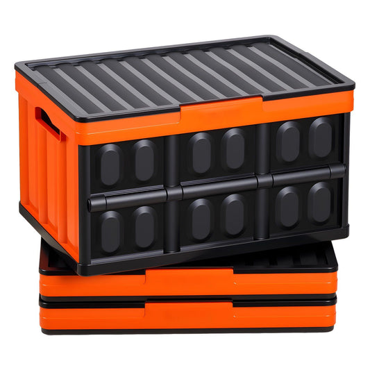 Collapsible Storage Bins 45L 3 Pack Stackable Folding Crates Lids