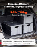 Plastic Collapsible Storage Bins with Lids, 65L 3 Packs, Stackable Folding Storage Crates with Handles, Holds 38 kg Per Bin, Heavy Duty Containers, Space-Saving Baskets, for Home Organizing