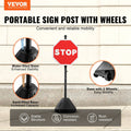 5ft Cast Iron Sign Post Holder Portable Wheels Black