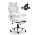 Big & Tall Reclining Office Chair PU Leather Footrest Lumbar Support White