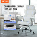Big & Tall Reclining Office Chair PU Leather Footrest Lumbar Support White