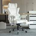 Big & Tall Reclining Office Chair PU Leather Footrest Lumbar Support White