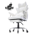 Big & Tall Reclining Office Chair PU Leather Footrest Lumbar Support White