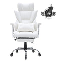 Big & Tall Reclining Office Chair PU Leather Footrest Lumbar Support White