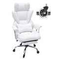 Big & Tall Reclining Office Chair PU Leather Footrest Lumbar Support White