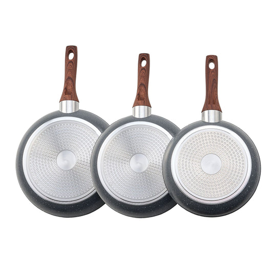 Frying Pan Skillet, Aluminum Egg Fry Pans, 3 Piece Set (250, 280, 325 mm), Nonsitck Heavy-Duty Skillets with Heat-Resistant Handle, Chef's Kitchen Cookware, for Gas, Electric, Induction, Grey
