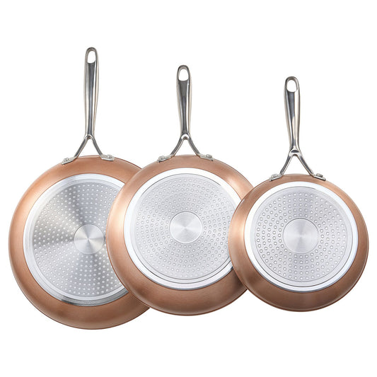 Frying Pan Skillet, Aluminum Egg Fry Pans, 3 Piece (200, 270, 300 mm), Nonsitck Ceramic Heavy-Duty Skillets with Heat-Resistant Handle, Chef's Cookware, for Oven, Gas, Electric, Induction, Grey