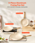 Aluminum Frying Pan Set 3pc 200 240 280mm Nonstick Ceramic