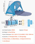 Beach Tent 6 Person UPF 50+ Sun Shelter Portable Canopy Carrying Bag