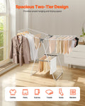 VEVOR 2-Tier Clothes Drying Rack 21 Rods Sock Clips Foldable White