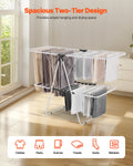 2-Tier Foldable Clothes Drying Rack 31 Rods Sock Clips White