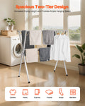 Telescopic Clothes Drying Rack 2-Tier 30 Holes Windproof Shoe Hooks