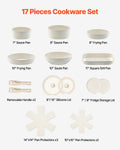 17 Piece Nonstick Induction Cookware Set Detachable Handle White