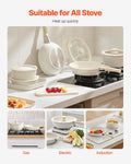 17 Piece Nonstick Induction Cookware Set Detachable Handle White