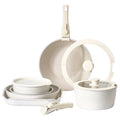 17 Piece Nonstick Induction Cookware Set Detachable Handle White