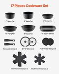 17pc Granite Nonstick Cookware Set Detachable Handle Induction Oven Safe