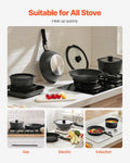 17pc Granite Nonstick Cookware Set Detachable Handle Induction Oven Safe