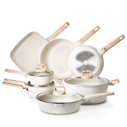 19 Piece Granite Nonstick Cookware Set Induction White