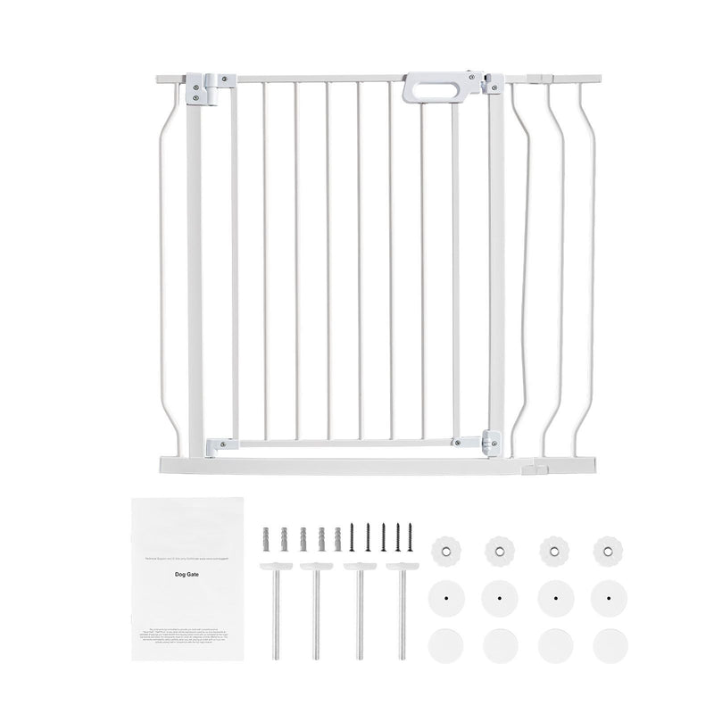 Baby Gate, 749-990 mm Extra Wide, 762 mm High, Dog Gate for Stairs Doorways and House, Easy Step Walk Thru Auto Close Child Gate Pet Security Gate with Pressure Mount Kit & Wall Mount Kit, White