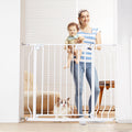 Baby Gate, 749-990 mm Extra Wide, 762 mm High, Dog Gate for Stairs Doorways and House, Easy Step Walk Thru Auto Close Child Gate Pet Security Gate with Pressure Mount Kit & Wall Mount Kit, White
