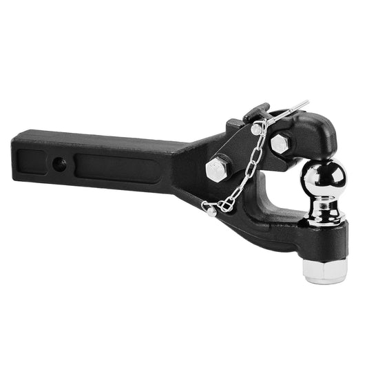 Pintle Hook, 7256 kg Capacity, Pintle Hook Hitch for 50.4 mm Hitch Hook Military Receiver, Combination 50.4 mm Hitch Ball, Fits 63.5 to 76.2 mm Lunette Ring, 397 mm Length, Black Powder Coat