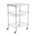 3 Tier Wire Rolling Cart 213kg Steel Storage Trolley Wheels Hooks