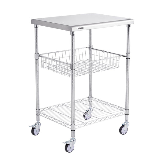 3 Tier Wire Rolling Cart 213kg Steel Storage Trolley Wheels Hooks