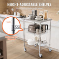 3 Tier Wire Rolling Cart 213kg Steel Storage Trolley Wheels Hooks