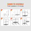 3 Tier Wire Rolling Cart 213kg Steel Storage Trolley Wheels Hooks