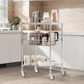 3 Tier Wire Rolling Cart 213kg Steel Storage Trolley Wheels Hooks