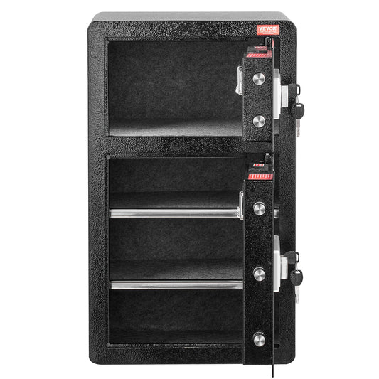 Double Doors 4.5 cu.ft Safe Box with Key Lock & Password, Safe Lock Box with Fireproof Bag, Key Rack, LED Light and 2 Height Adjustable and Removable Divider for Money, Documents, Jewelry and Valuables, Black