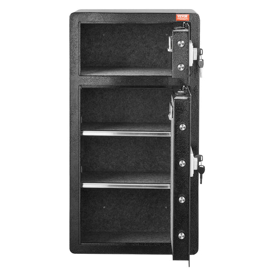 Double Doors 7.2 cu.ft Safe Box with Key Lock & Password, Safe Lock Box with Fireproof Bag, Key Rack, LED Light and 2 Height Adjustable and Removable Divider for Money, Documents, Jewelry and Valuables, Black