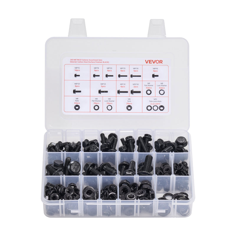 280pc Metric Bolts Nuts Screws Washers Assortment Kit M6 M8 M10