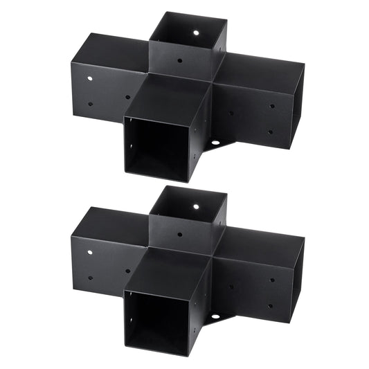 Pergola Bracket Kit 4''x4''(Inner Size 3.6x3.6), 2pcs 4-Way Heavy Duty Corner Bracket Woodworks DIY Post Base Kit, Easy Installation Wooden Beams for Gazebos, Patio Pergolas, Log Cabin Outdoor
