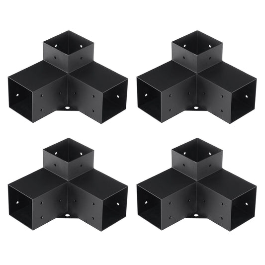Pergola Bracket Kit 4''x4''(Inner Size 3.6x3.6), 4pcs 3-Way Heavy Duty Corner Bracket Woodworks DIY Post Base Kit, Easy Installation Wooden Beams for Gazebos, Patio Pergolas, Log Cabin Outdoor