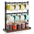 Coffee Mug Holder for Countertop 16 Hooks Cup Rack with Wood Storage Base