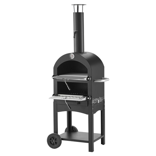12" Pellet Wood Fired Pizza Oven 1000℉ 2-Layer Wheels Outdoor