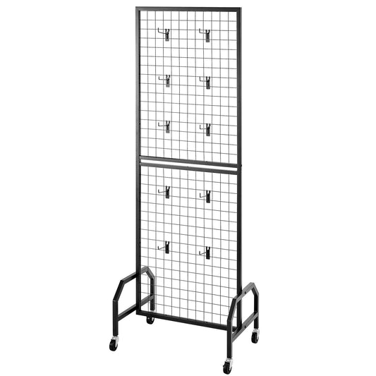 3x Grid Wall Panels 600x1640mm Wire Display Rack w/Wheels Hooks