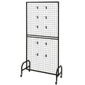 2x Grid Wall Panels 898x1798mm Wire Display Rack Wheels Hooks Black