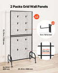 2x Grid Wall Panels 898x1798mm Wire Display Rack Wheels Hooks Black